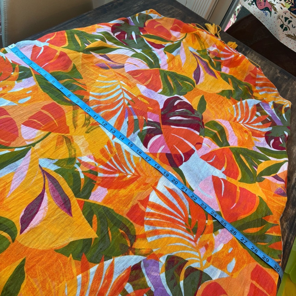 C & C California Linen Blend Tropical Palm Orange Colorful Long Shift Dress! Lg - Picture 11 of 13